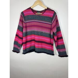 VTG Sigurd Olsen Womens Knit Sweater Fringe Striped Boho 90s Phoebe Artsy PL
